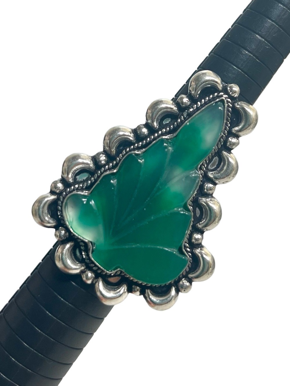 Green Onyx 925 Gemstone Giant Leaf Ring size 11